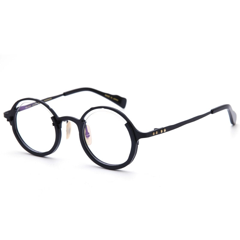Muzz Unisex Full Rim Round IP Titanium Acetate Hand Crafted Frame Eyeglasses 0053 Full Rim Muzz Black