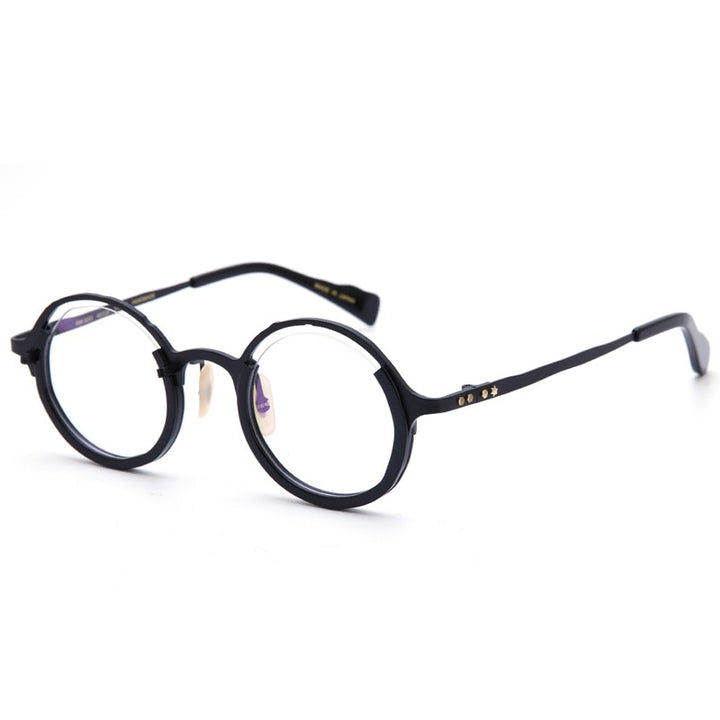 Muzz Unisex Full Rim Round IP Titanium Acetate Hand Crafted Frame Eyeglasses 0053 Full Rim Muzz Black