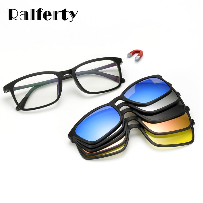 Ralferty Unisex Full Rim Eyeglasses With Clip On Sunglasses Tr90 8803 With Clip Ons Ralferty