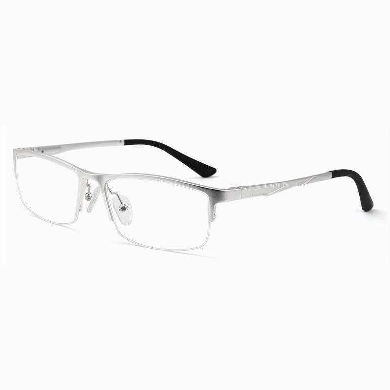 Hotochki Unisex Semi Rim Square Aluminum Magnesium Alloy Eyeglasses Semi Rim Hotochki Silver  