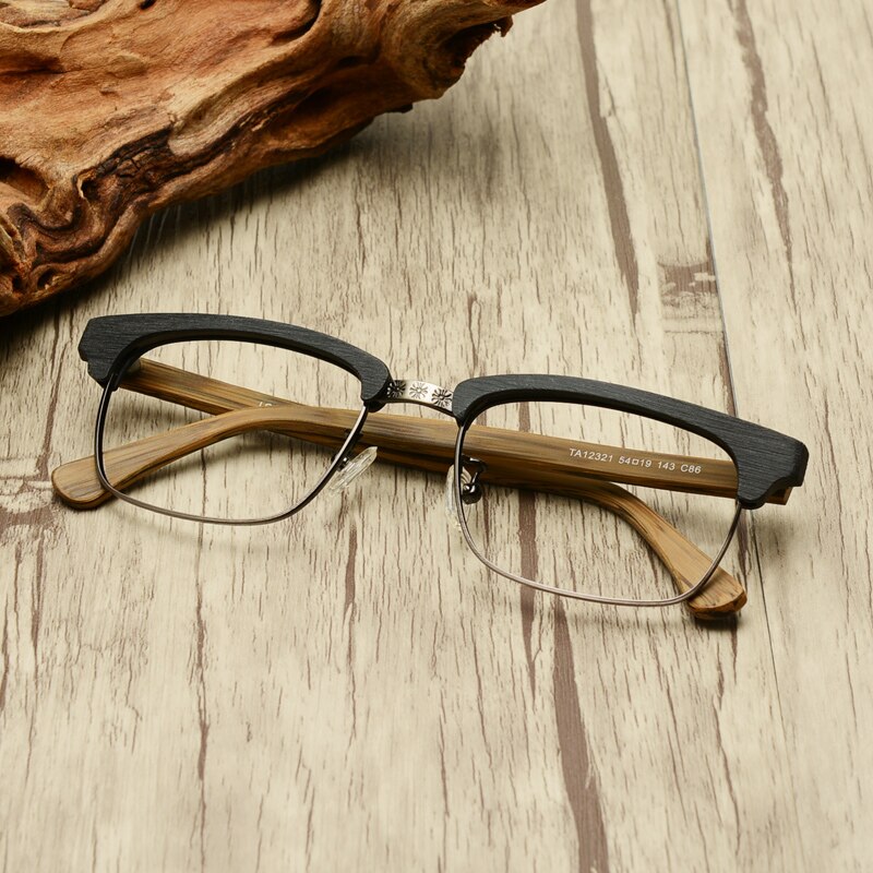 Hdcrafter Men's Full Rim Square Wood Titanium Frame Eyeglasses Ta12321 Full Rim Hdcrafter Eyeglasses