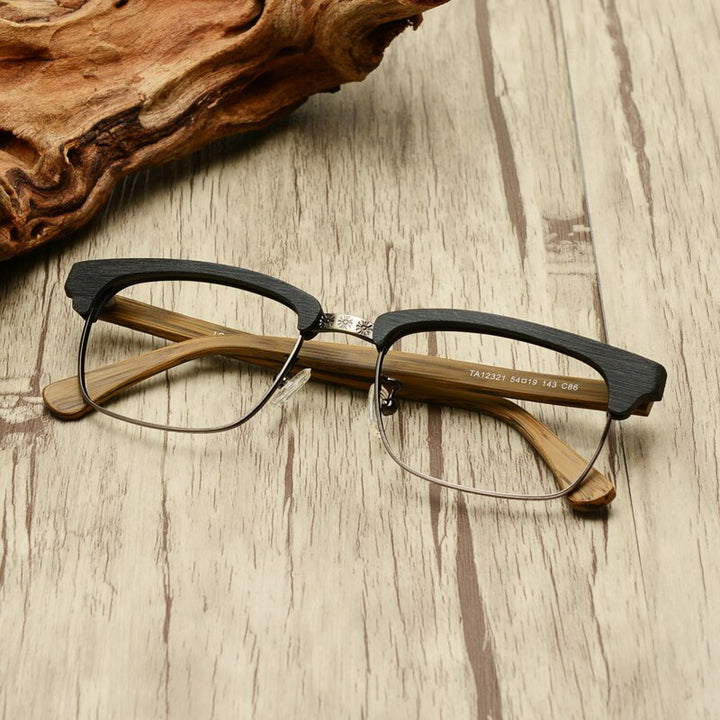 Hdcrafter Men's Full Rim Square Wood Titanium Frame Eyeglasses Ta12321 Full Rim Hdcrafter Eyeglasses