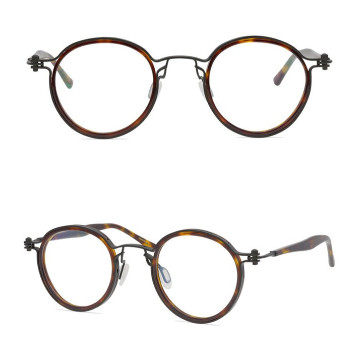 Gatenac Unisex Full Rim Round Handcrafted Acetate Alloy Frame Eyeglasses Gxyj07 Full Rim Gatenac 5