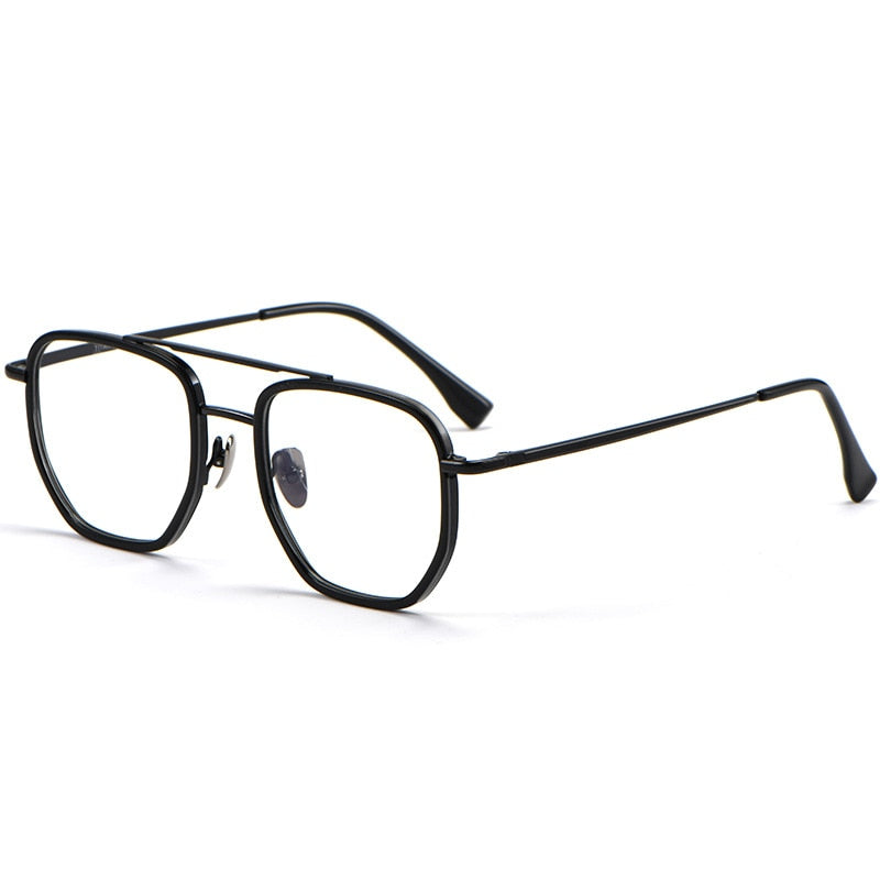 Yimaruili Unisex Full Rim Double Bridge β Titanium Frame Eyeglasses L1361 Full Rim Yimaruili Eyeglasses Black