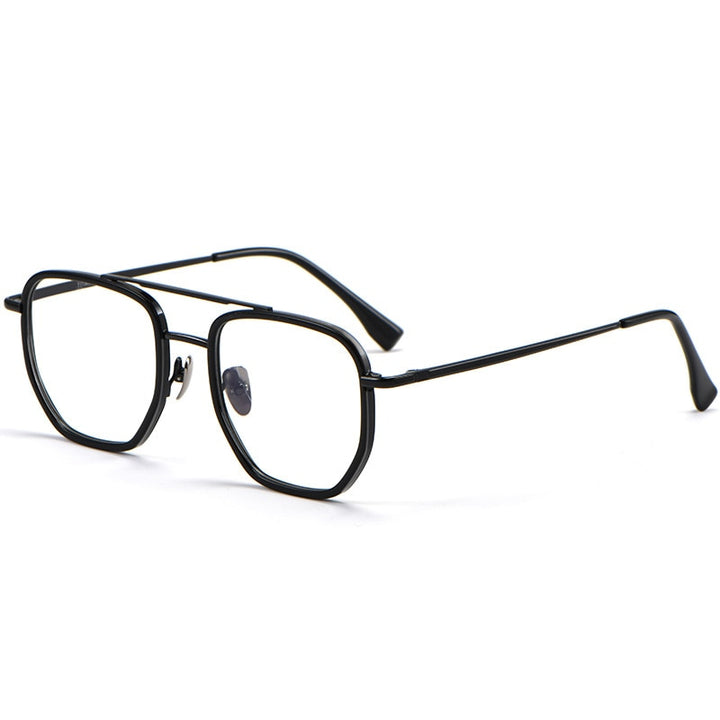 Yimaruili Unisex Full Rim Double Bridge β Titanium Frame Eyeglasses L1361 Full Rim Yimaruili Eyeglasses Black