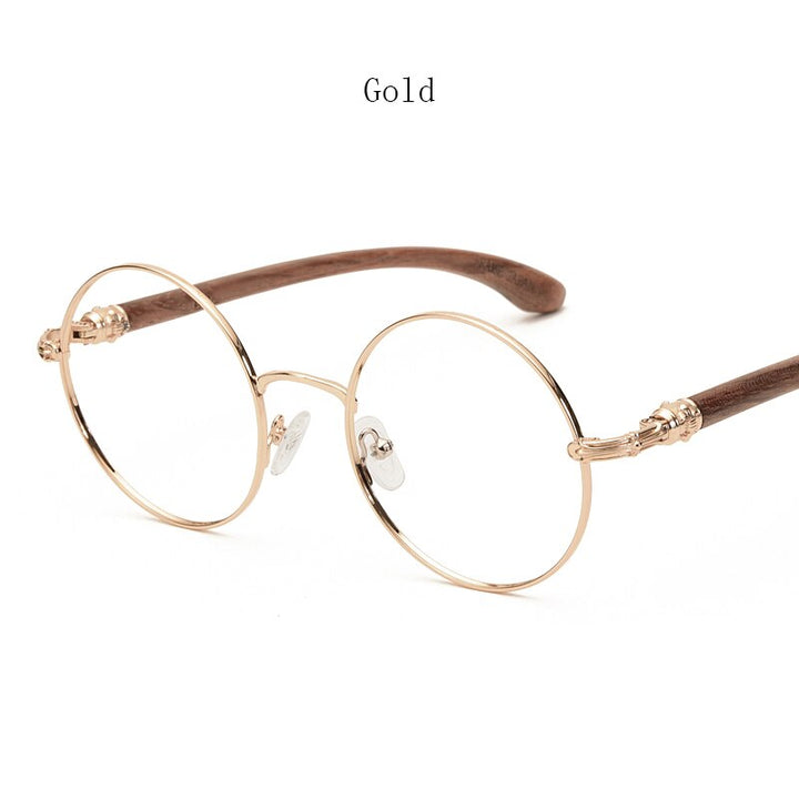 Hdcrafter Unisex Full Rim Round  Titanium Wood Frame Eyeglasses 7573 Full Rim Hdcrafter Eyeglasses GOLD