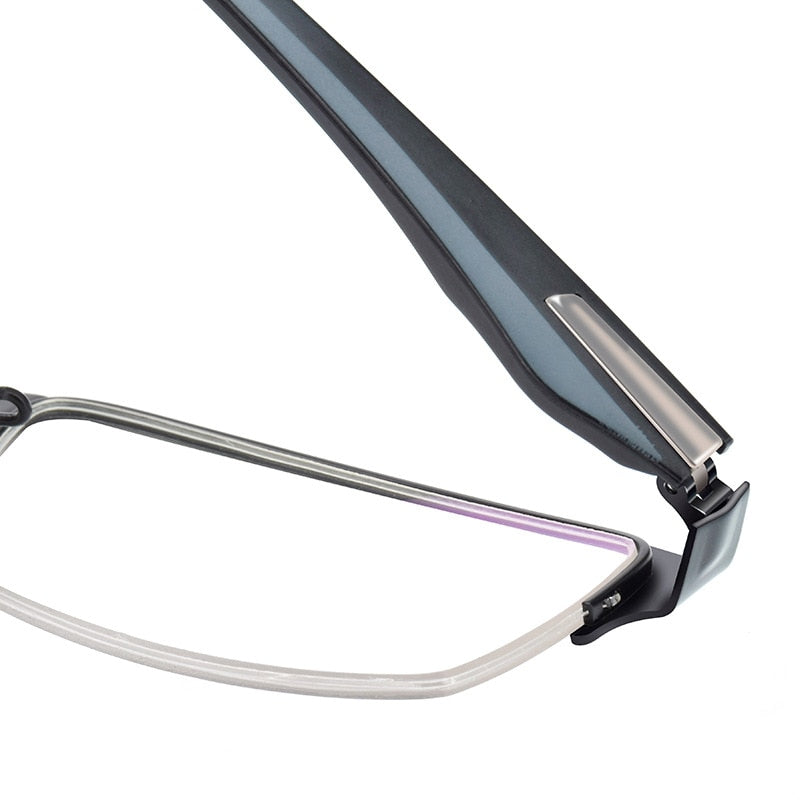 Bclear Men's Semi Rim Square Titanium Alloy Eyeglasses 66071 Semi Rim Bclear