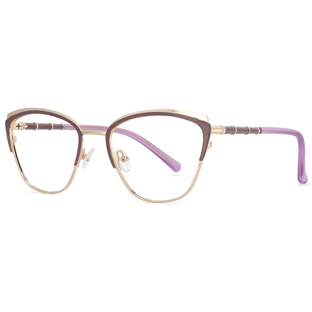 CCspace Women's Full Rim Square Cat Eye Alloy Frame Eyeglasses 53867 Full Rim CCspace light-purple