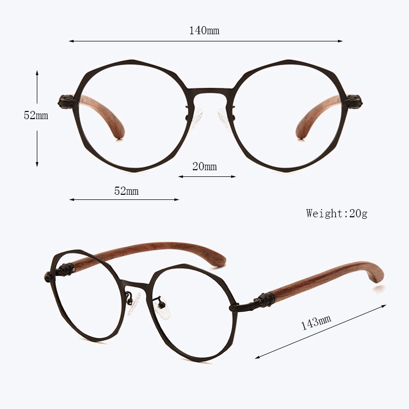 Hdcrafter Unisex Full Rim Round Acetate Alloy Frame Wood Temple Eyeglasses 7578d Full Rim Hdcrafter Eyeglasses