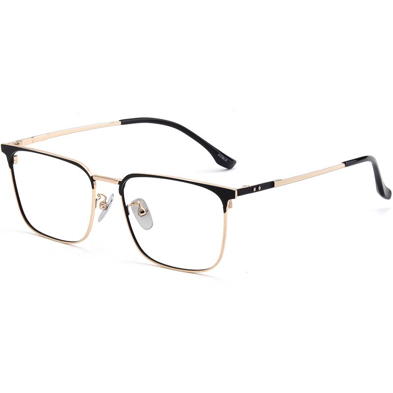 Hotochki Men's Semi Rim Beta Titanium Alloy IP Plated Frame Eyeglasses 80092 Semi Rim Hotochki Black Gold