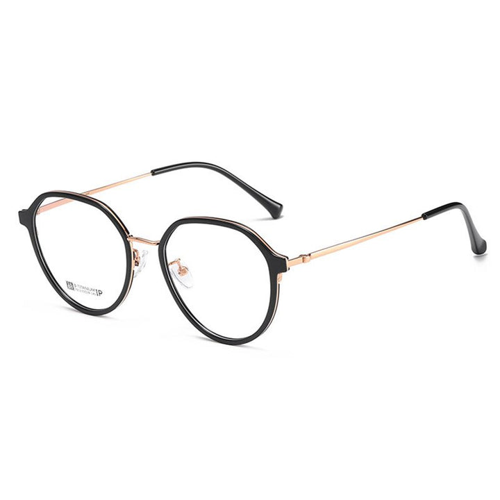 Hotochski Unisex Full Rim Round Beta Titanium Frame Eyeglasses 7012 Full Rim Hotochki Black Rose Gold