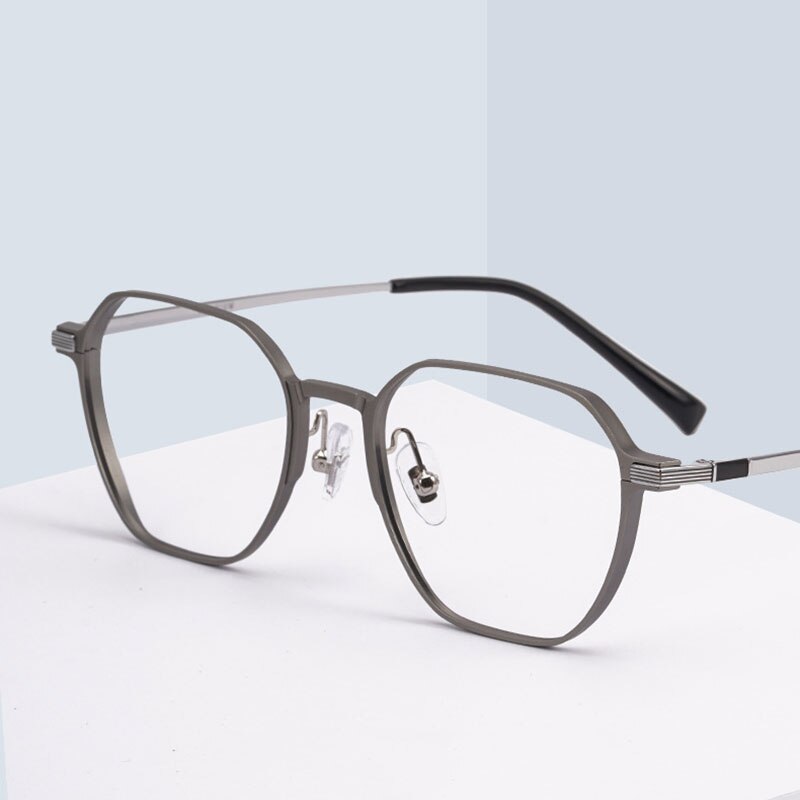 Handoer Unisex Full Rim Polygonal Square Aluminum Magnesium Alloy Eyeglasses 5052 Full Rim Handoer