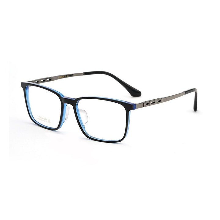 Hotony Men's Full Rim TR 90 Resin Titanium Square Frame Eyeglasses 5020 Full Rim Hotony BLACK BLUE