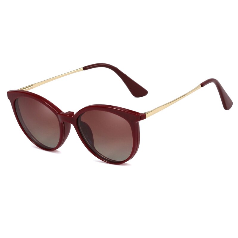 CCspace Unisex Full Rim Round Cat Eye Tr 90 Titanium Frame Eyeglasses Clip On Sunglasses 48344 With Clip Ons CCspace red
