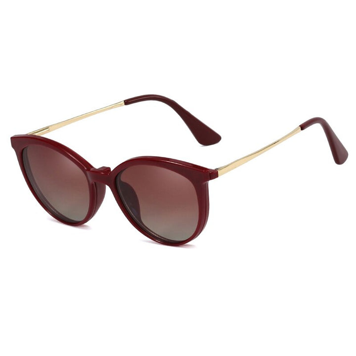 CCspace Unisex Full Rim Round Cat Eye Tr 90 Titanium Frame Eyeglasses Clip On Sunglasses 48344 With Clip Ons CCspace red