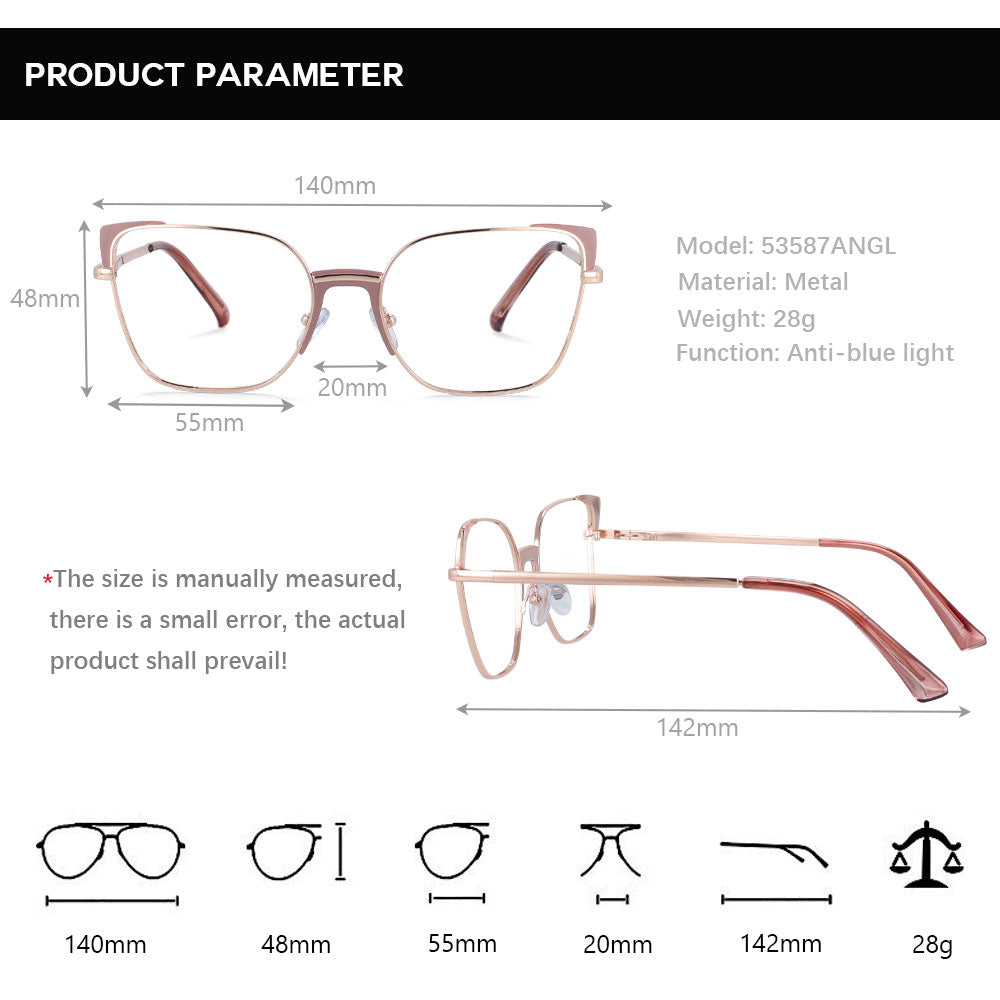 CCspace Women's Full Rim Rectangle Cat Eye Alloy Frame Eyeglasses 53587 Full Rim CCspace