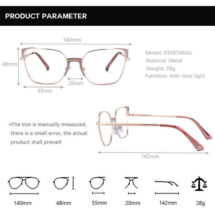 CCspace Women's Full Rim Rectangle Cat Eye Alloy Frame Eyeglasses 53587 Full Rim CCspace