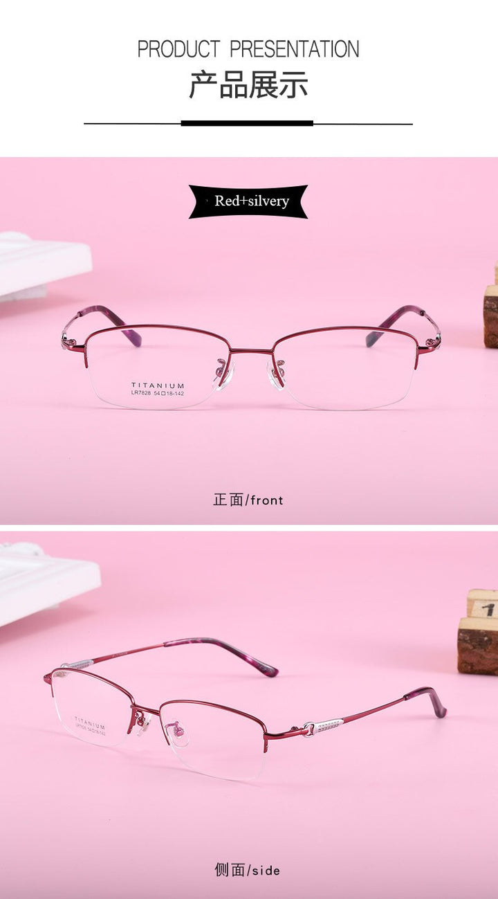 Women's Rectangular Half Rim Titanium Frame Eyeglasses Lr7828 Semi Rim Bclear