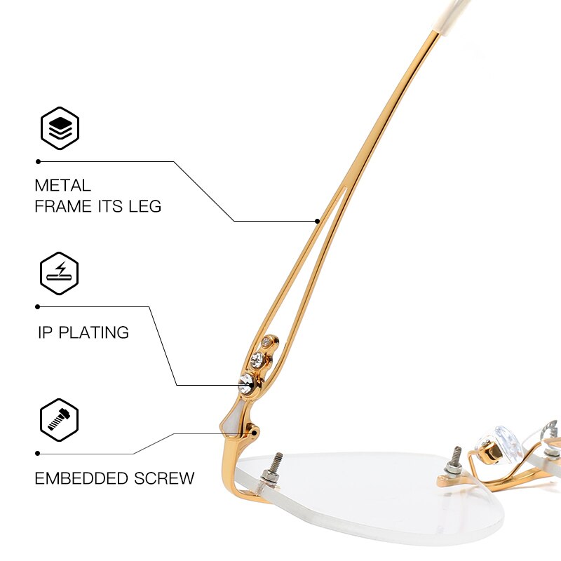 Zirosat 58111 Women's Eyeglasses Alloy Tint Lenses Diamond Cutting Rimless Titanium Rimless Zirosat