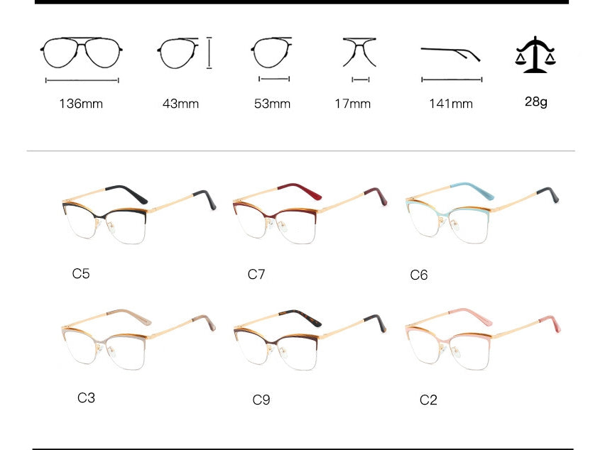 CCspace Women's Semi Rim Cat Eye Alloy Frame Eyeglasses 48282 Semi Rim CCspace