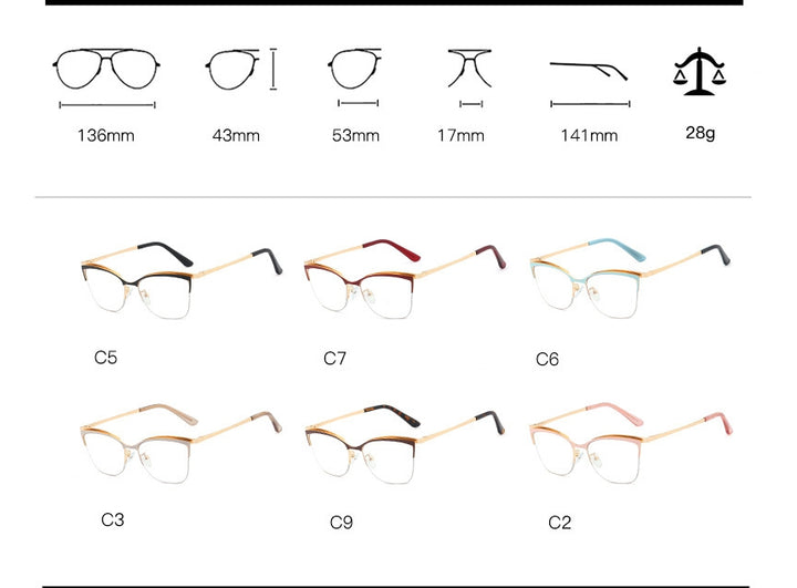 CCspace Women's Semi Rim Cat Eye Alloy Frame Eyeglasses 48282 Semi Rim CCspace