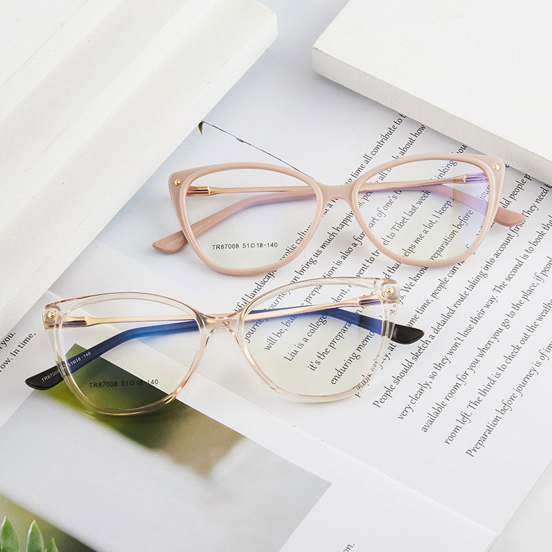 Hotony Woman's Full Rim Cat Eye TR 90 Resin Alloy Frame Eyeglasses 7008 Full Rim Hotony