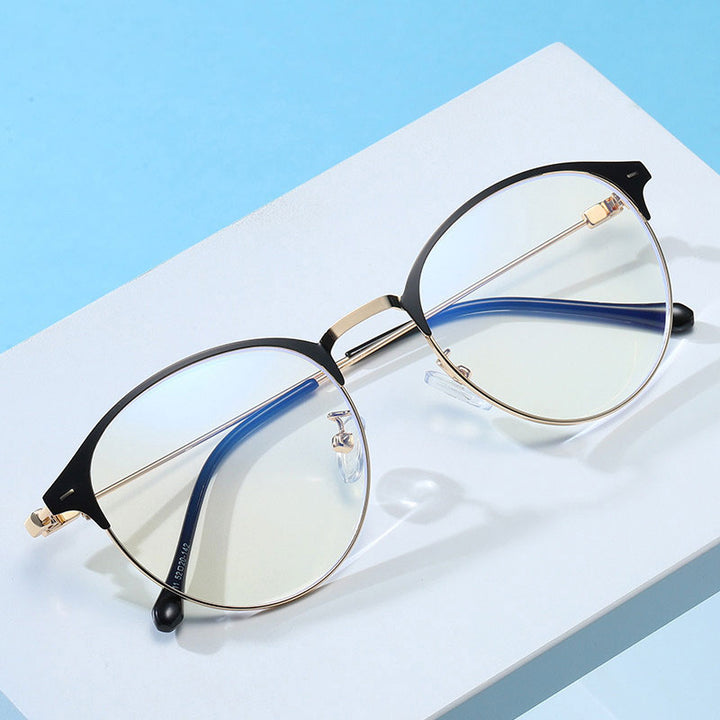 Hotony Unisex Full Rim Round Browline Acetate Alloy Eyeglasses Zy9811 Full Rim Hotony