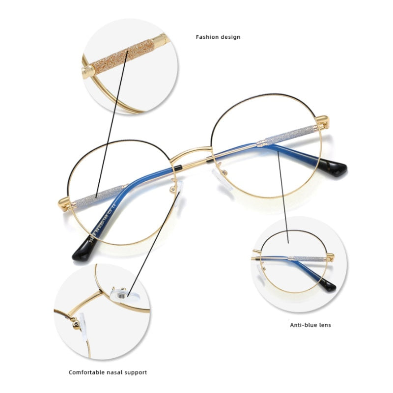 Hotony Women's Full Rim Round Alloy Frame Eyeglasses 95818 Full Rim Hotony