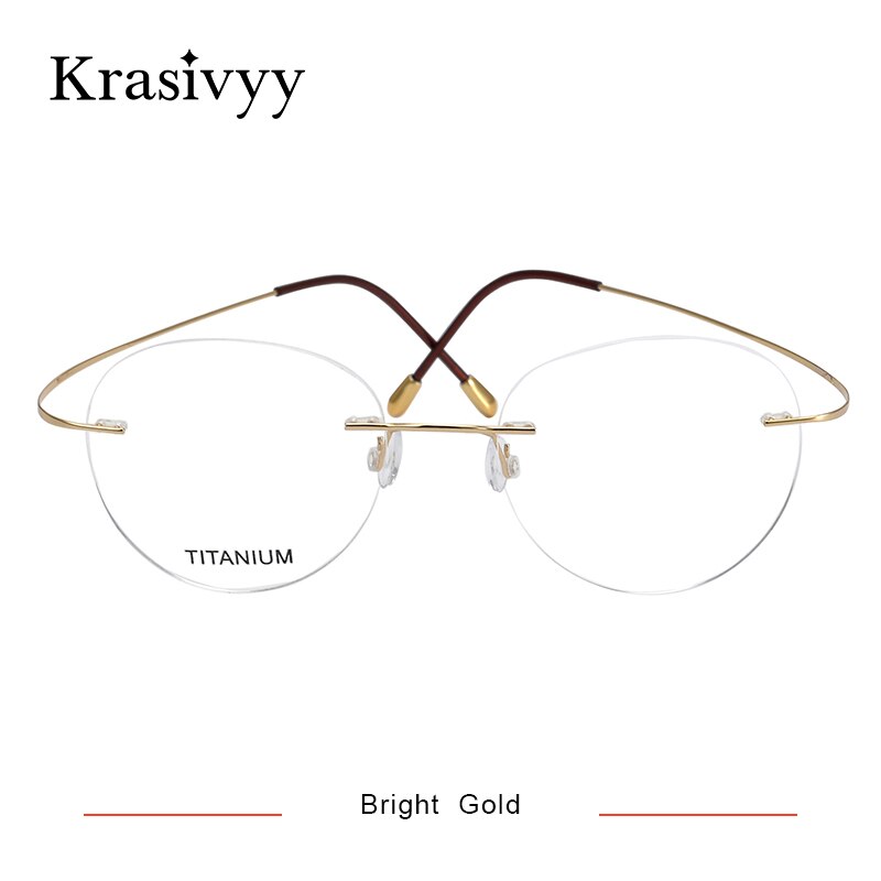 Krasivyy Unisex Rimless Round Titanium Eyeglasses Kr16017 Rimless Krasivyy Bright Gold
