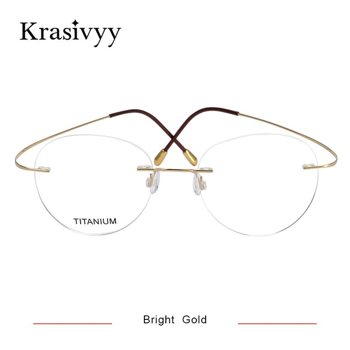 Krasivyy Unisex Rimless Round Titanium Eyeglasses Kr16017 Rimless Krasivyy Bright Gold