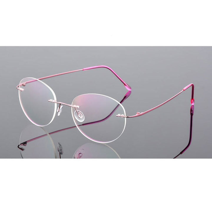 Handoer Unisex Rimless Customized Shaped Lenses 862 Alloy Eyeglasses Rimless Handoer Pink