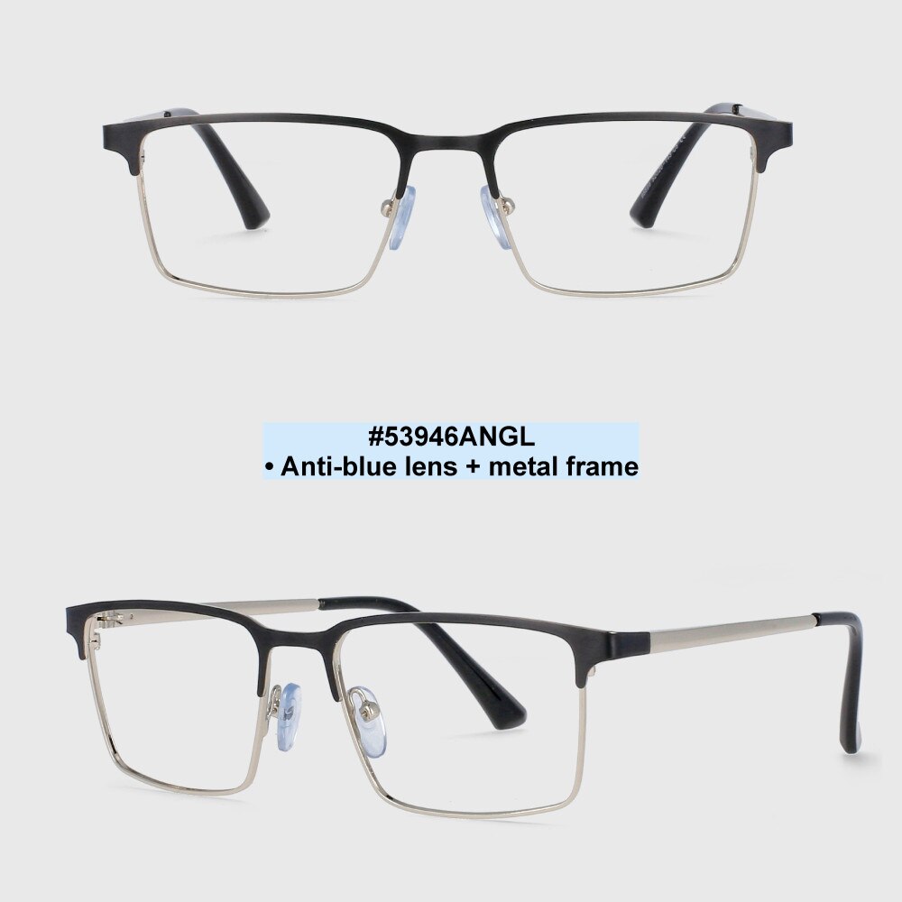 CCspace Men's Full Rim Square Alloy Frame Eyeglasses 53946 Full Rim CCspace Silver