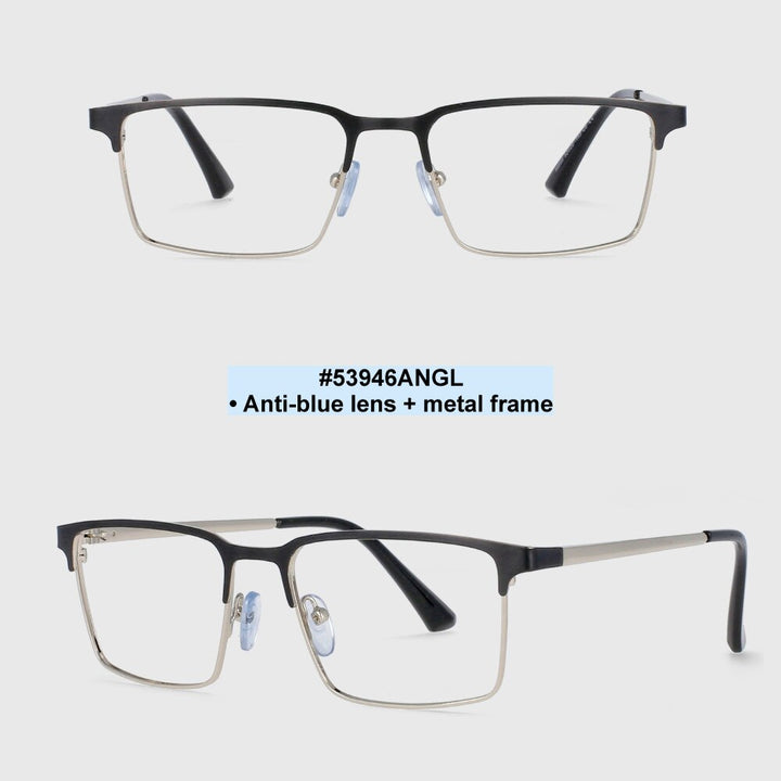 CCspace Men's Full Rim Square Alloy Frame Eyeglasses 53946 Full Rim CCspace Silver