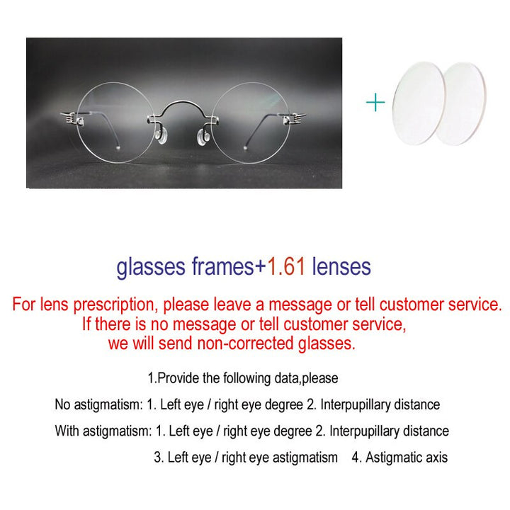 Yujo Unisex Round Rimless Stainless Steel Eyeglasses Y017 Rimless Yujo C1 China
