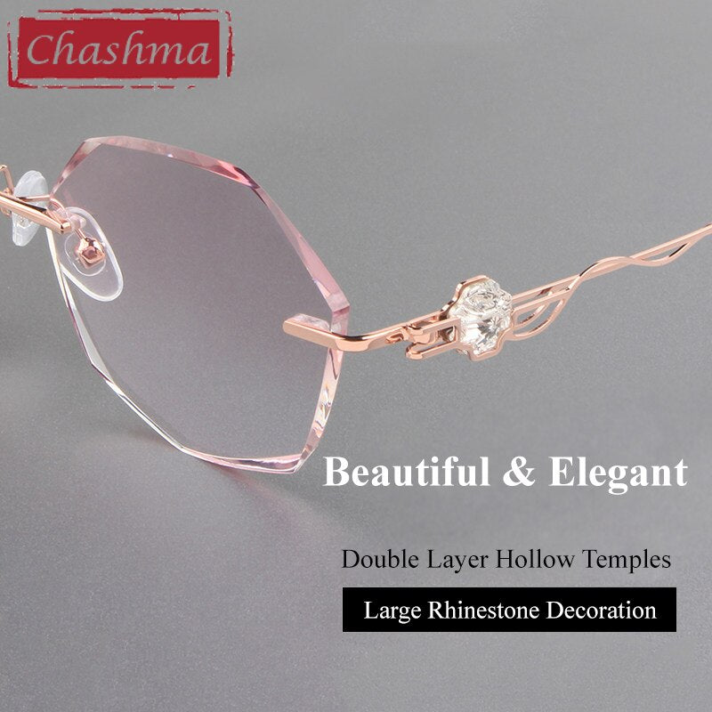 Chashma Women's Rimless Flat Top Polygon Titanium Eyeglasses 88050 Rimless Chashma