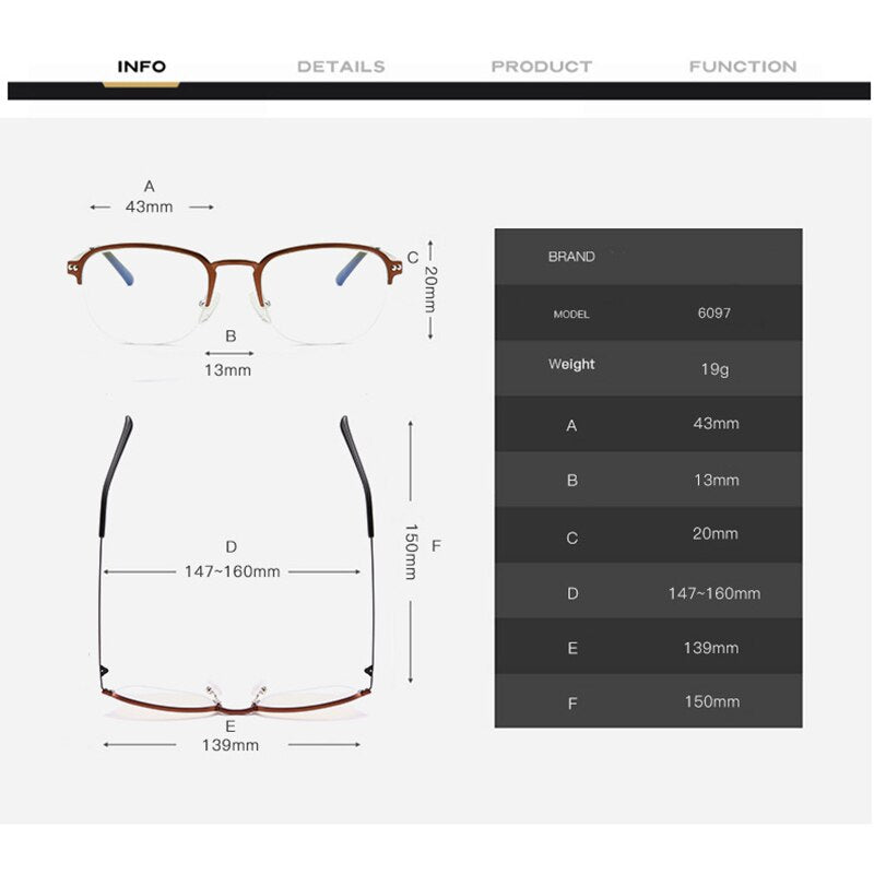 Hdcrafter Unisex Semi Rim Square Titanium Frame Eyeglasses 6097 Semi Rim Hdcrafter Eyeglasses