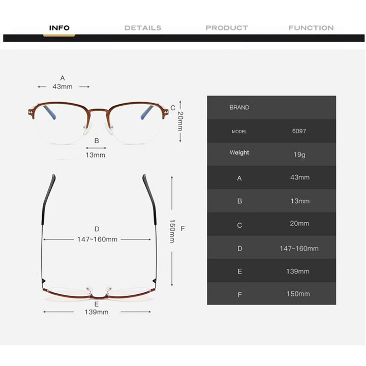 Hdcrafter Unisex Semi Rim Square Titanium Frame Eyeglasses 6097 Semi Rim Hdcrafter Eyeglasses