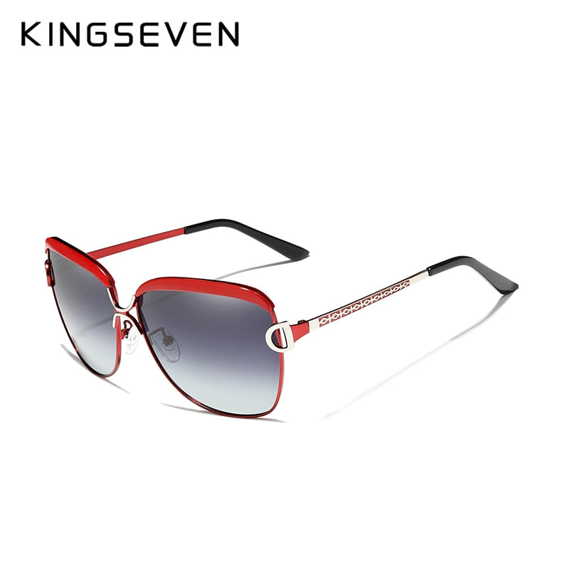 Kingseven Women's Sunglasses Luxury Gradient Polarized Lens Round N-7018 Sunglasses KingSeven Red Gradient Gray Kingseven Original