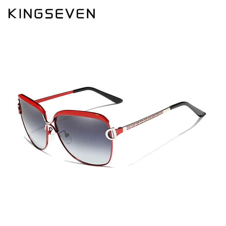 Kingseven Women's Sunglasses Luxury Gradient Polarized Lens Round N-7018 Sunglasses KingSeven Red Gradient Gray Kingseven Original