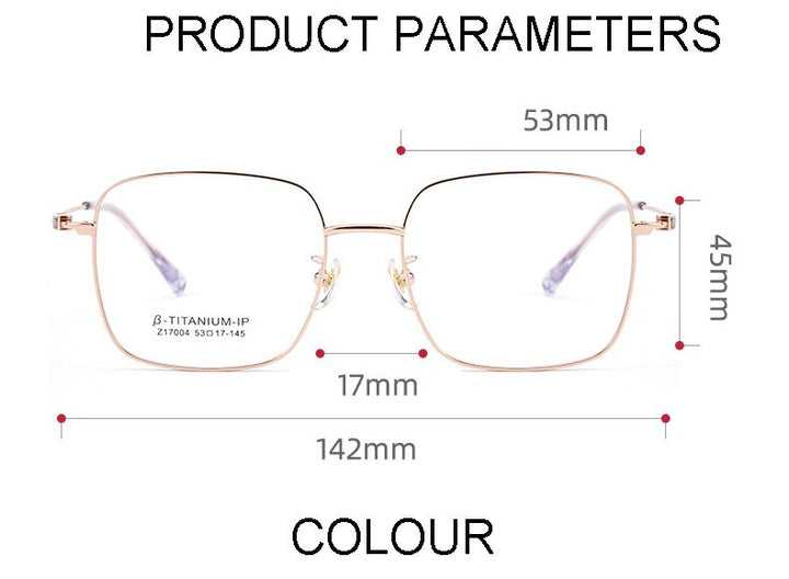 Handoer Unisex Full Rim Large Square Titanium Eyeglasses 17004 Full Rim Handoer