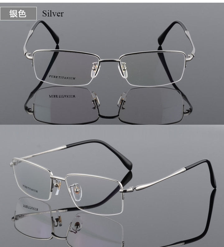 Men's Square Semi Rim Titanium Frame Eyeglasses 8296 Semi Rim Bclear