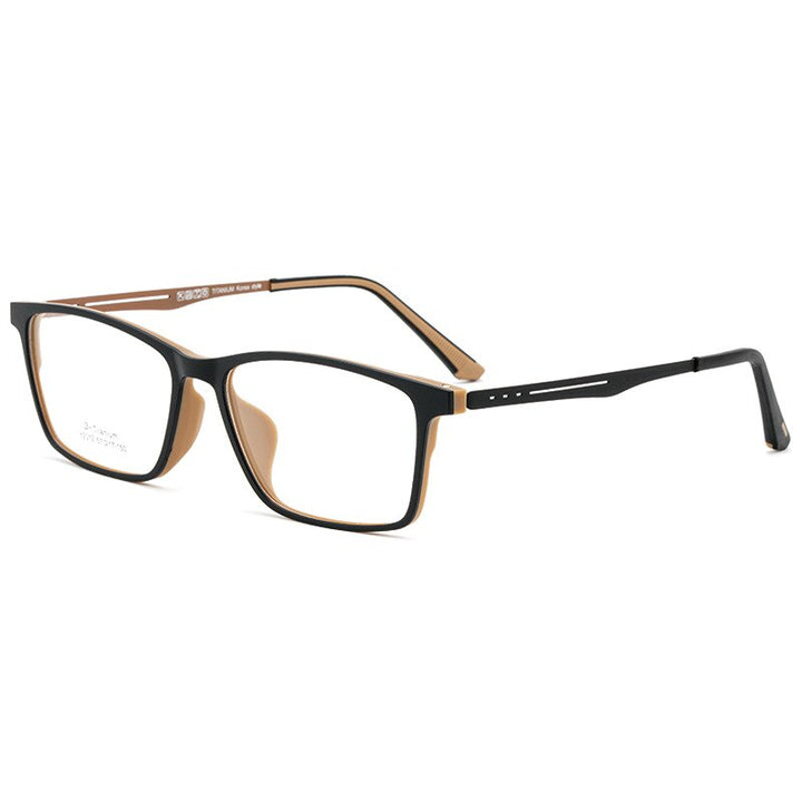 Hdcrafter Men's Full Rim Square Titanium Frame Eyeglasses Y2012 Full Rim Hdcrafter Eyeglasses Black Brown