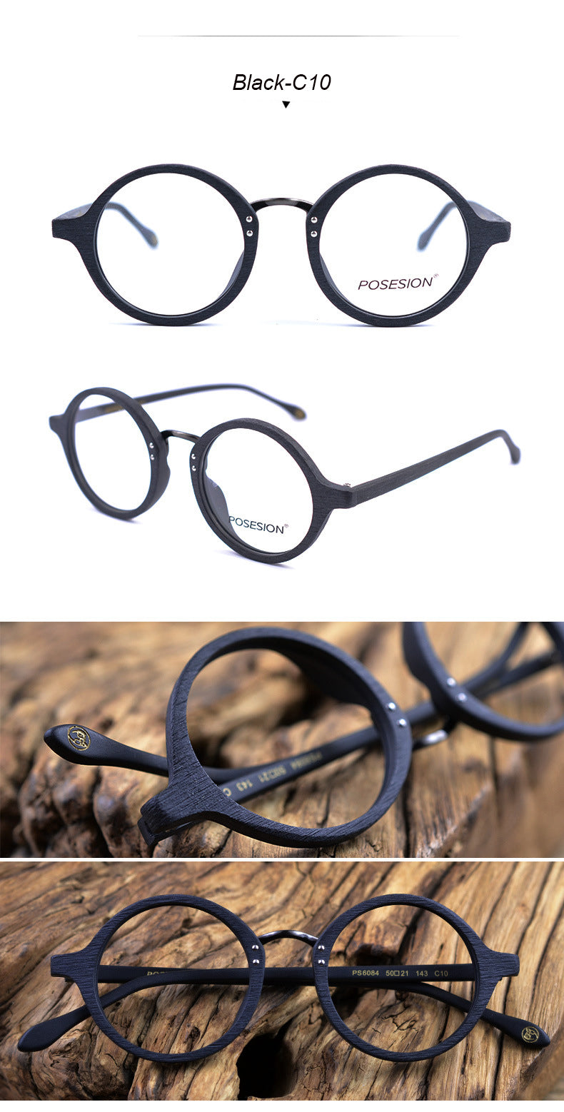 Hdcrafter Men's Full Rim Round Metal Wood Frame Eyeglasses Ps6084 Full Rim Hdcrafter Eyeglasses