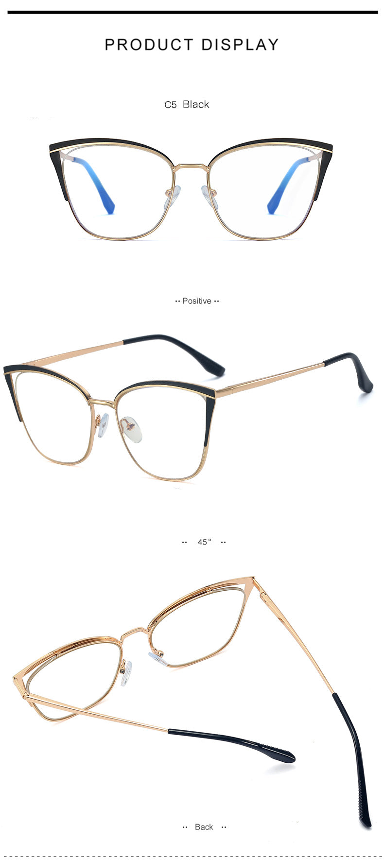 Hotony Women's Full Rim Cat Eye TR 90 Resin Alloy Frame Eyeglasses 95778 Full Rim Hotony