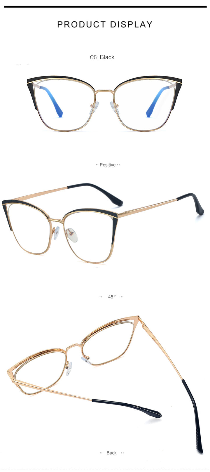 Hotony Women's Full Rim Cat Eye TR 90 Resin Alloy Frame Eyeglasses 95778 Full Rim Hotony
