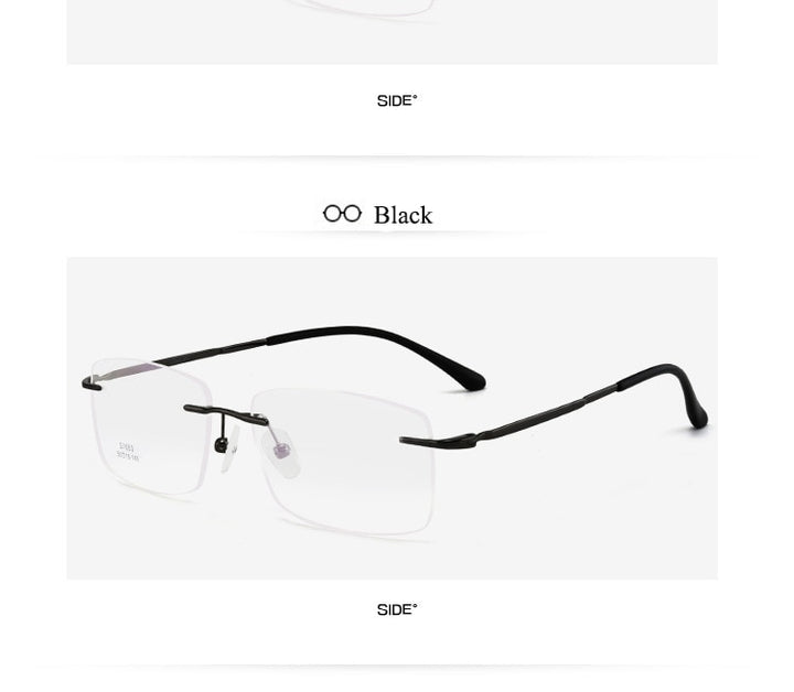 Men's Rimless Square Alloy Frame Eyeglasses Customizable Lenses Zt7053 Rimless Bclear