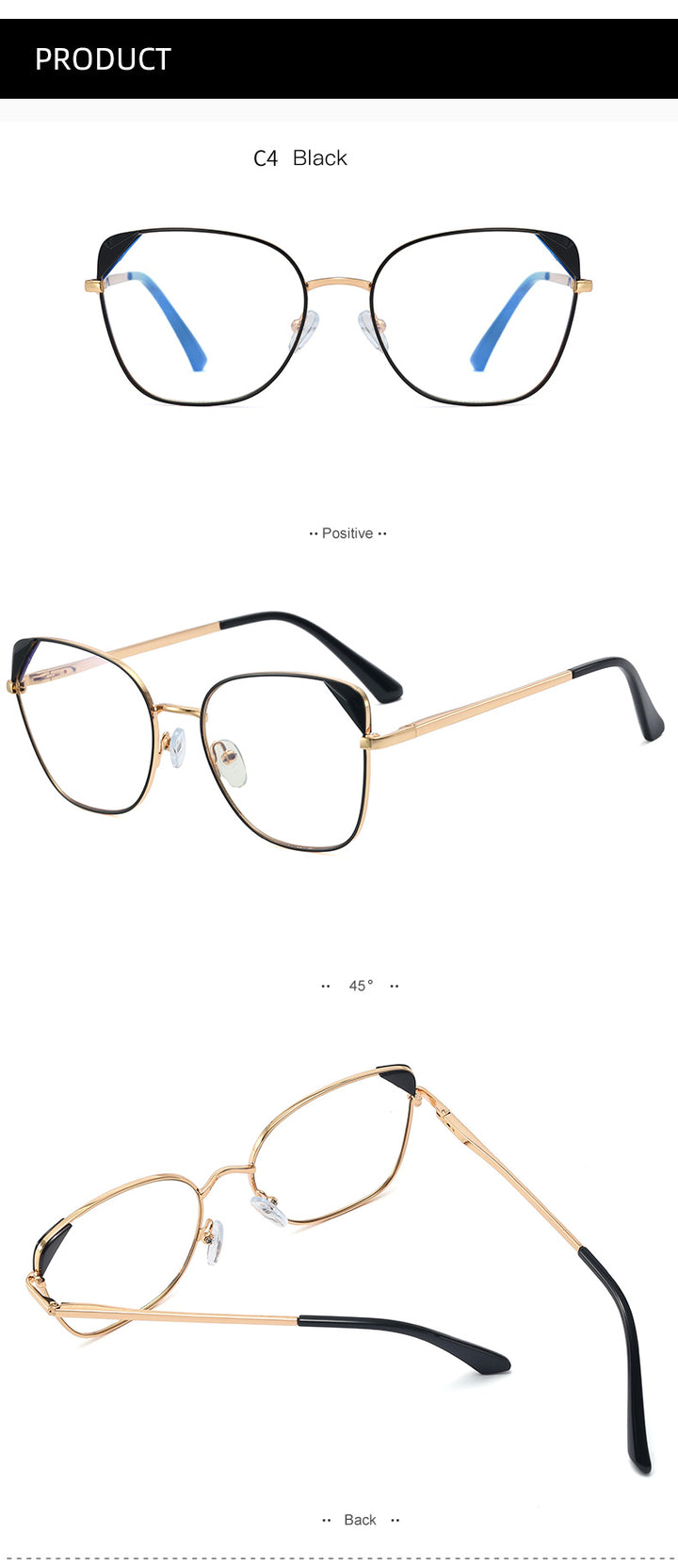Hotony Women's Full Rim Cat Eye TR 90 Resin Alloy Frame Eyeglasses 95805 Full Rim Hotony