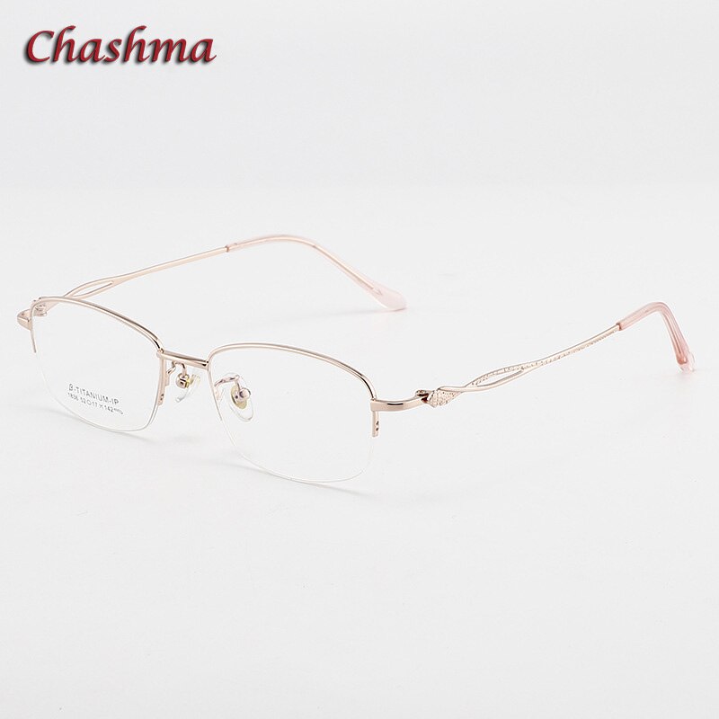 Chashma Ochki Women's Semi Rim Square Titanium Eyeglasses 1836 Semi Rim Chashma Ochki Rose Gold