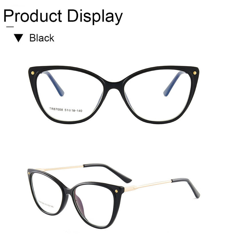 Hotony Woman's Full Rim Cat Eye TR 90 Resin Alloy Frame Eyeglasses 7008 Full Rim Hotony