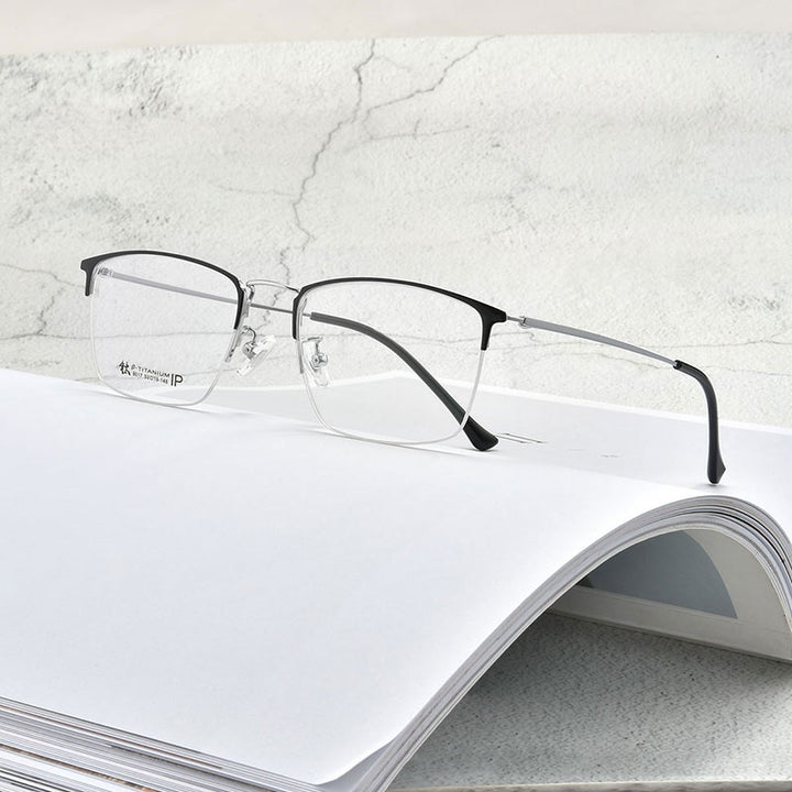 Handoer Unisex Semi Rim Square Titanium Eyeglasses 8017 Semi Rim Handoer